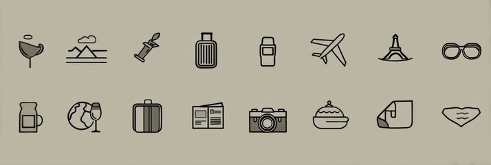 Poster - Minimal Travel Icons Collection Featuring Essential Symbols for Wanderlust Lovers on a Neutral Background Generative AI