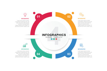 Fototapete - Business infographic template. 4 Step timeline journey. Process diagram, 4 options on white background