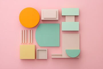 Fototapete - Geometric shapes composition on a pastel background