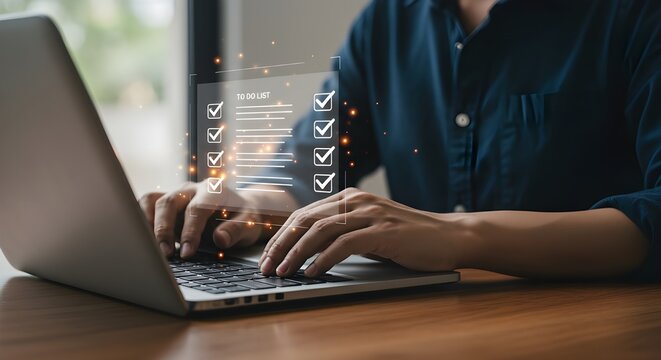 El hombre de negocios usa un bolígrafo para marcar la casilla de verificación correcta para la lista de control de documentos de calidad y el concepto de proyecto de aprobación empresarial.