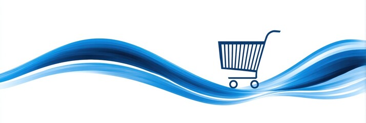 Aufkleber - Modern Icon Showcasing a Shopping Cart With Clean Blue and White Wave Design, Perfect for Digital Shopping Themes and Applications Generative AI