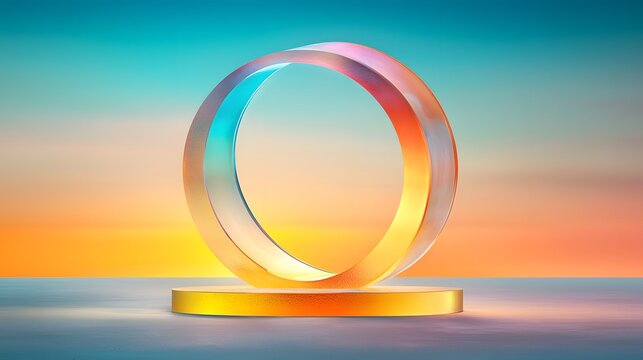 Abstract Geometric Ring at Sunset with Vibrant Gradient Colors