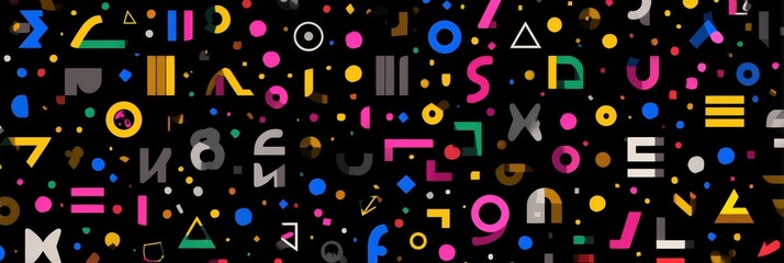 Leinwandbilder - Dynamic Typographic Tools Pattern Creating an Engaging Visual Experience With Vibrant Colors and Shapes Across a Dark Background Generative AI