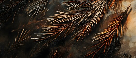 Poster - Detailed close up view of the intricate texture and natural pattern of pine tree needles showcasing the earthy rustic aesthetic of the coniferous plant