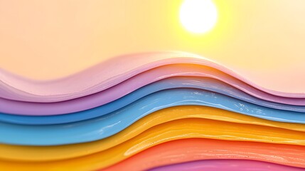 Fototapete - Abstract Rainbow Waves Background with Sunset