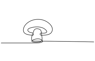 Poster - Mushroom in one continuous line drawing. Nature food in simple linear style. Edible autumn harvest in editable stroke. Doodle oneline vector illustration