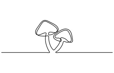 Poster - Mushroom in one continuous line drawing. Nature food in simple linear style. Edible autumn harvest in editable stroke. Doodle oneline vector illustration