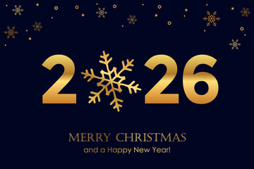 Wall Mural - happy new year 2026 typography with snowflakes vector illustration