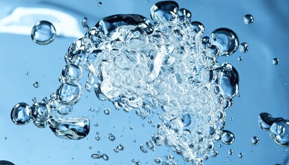 Poster - Bubbles rising in clear water underwater scene high-resolution image aquatic environment close-up view nature's beauty