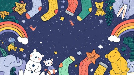 Wall Mural - Enchanting Night Sky with Bears and Rainbows