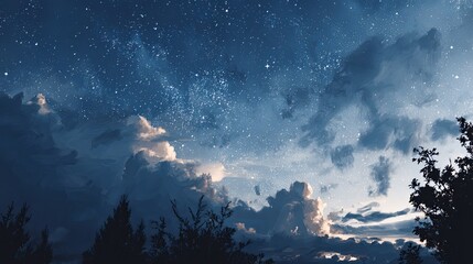 Wall Mural - Serene Night Sky with Stars and Clouds Illustration