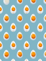 Fototapete - Colorful Flat Pattern Featuring Small Symmetrical Egg Icons on a Light Blue Background Showcasing Cheerful Design Elements Generative AI