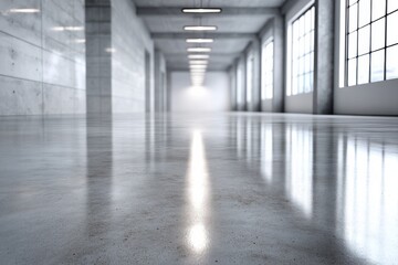 Poster - Smooth concrete surface with polished sheen and ample copy space in contemporary interior setting