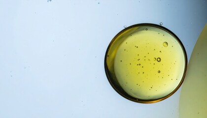 Poster - Captivating close-up of oil droplets on water surface studio macro photography minimalist aesthetic top view fluid dynamics