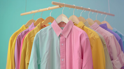 Poster - Presenting a variety of colorful shirts hanging on a clothes rack, offering choices for fashion and style