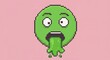 © arizhal - Pixel Art Green Emoji Vomiting with Open Mouth on Pink Background