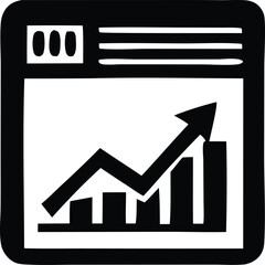 Poster - This vector illustration shows a 3D business graph icon with an arrow pointing up, symbolizing financial growth and market success