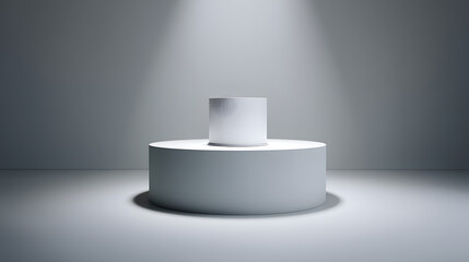 Poster - geometric spotlight: a minimalist and contemporary design featuring a cylindrical platform illuminat