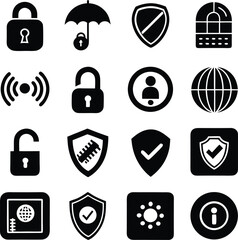 Poster - This vector set features security icons, a collection of symbols and signs representing internet security, web protection, and computer safety for business and technology design
