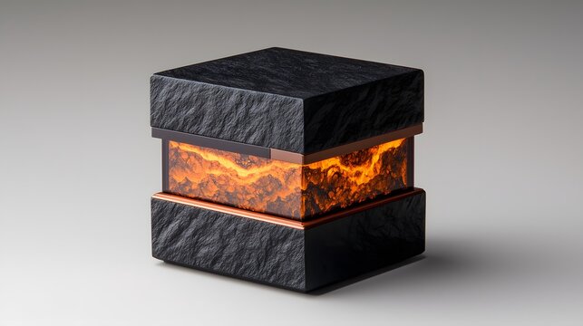 Glowing Orange Lava Cube in Dark Stone Box