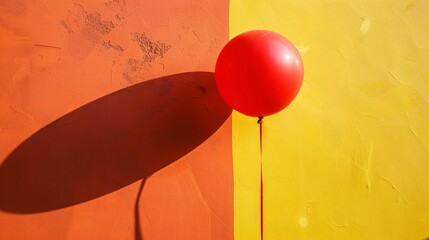 Aufkleber - Red balloon casting shadow on vibrant wall background