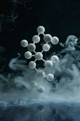 Aufkleber - White molecular model is surrounded by a misty vapor with reflection