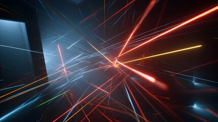 Poster - Abstract dimensional space illuminated with glowing energy streams and architectural perspective