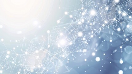 Poster - Global digital data communication depicted through abstract network connecting dots and lines with light particles on blue background