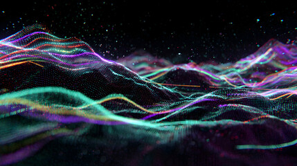 Poster - Abstract landscape with digital waves and stardust for futuristic or cosmic themed designs
