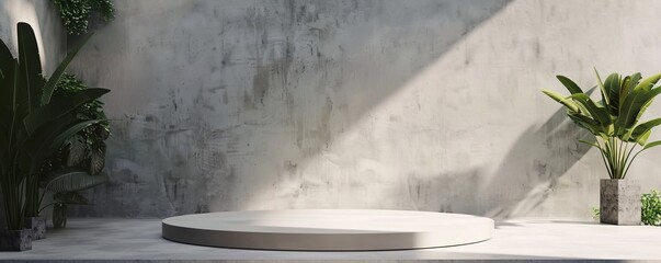 Poster - Simple product display stand bathed in natural sunlight casting striking shadows