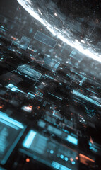 Poster - Futuristic cityscape blending technology and nature an abstract visualization of urban evolution in virtual space