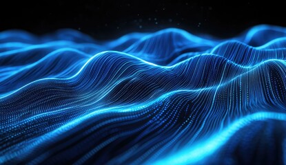 Poster - Abstract digital landscape of blue light waves