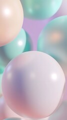 Poster - soft translucent pastel balloons gently floating in a hazy dreamlike atmosphere creating a visually 