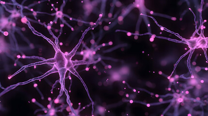 Poster - Delicate neural network concept art featuring pink and purple color tones against a dark background