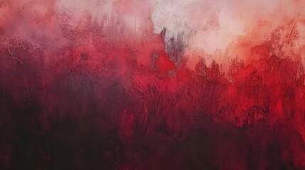 Poster - A stunning abstract landscape painting featuring vibrant crimson and muted tones creating a surreal and moody atmosphere
