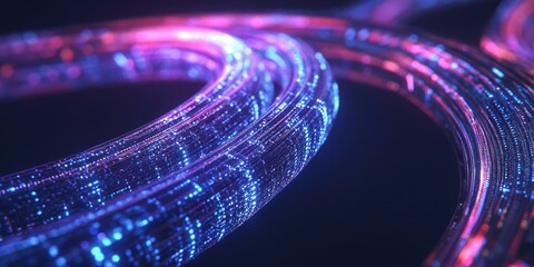 Poster - Intertwined digital rings of vibrant light