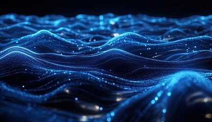 Poster - Abstract digital waves of glowing particles
