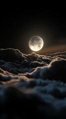 Wall Mural - bright full moonshine hovering above textured clouds, with elaborated lunar surface. profile duwxuuu