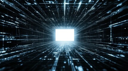Leinwandbilder - A futuristic digital grid with a central blank area glowing white.