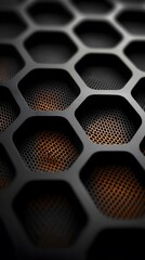 Poster - Abstract Honeycomb Grid Texture Dark Gray and Orange Hexagons in Shallow Depth of Field