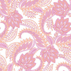  Paisley seamless vector pattern. Fabric Indian floral ornament