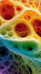 Poster - Colorful abstract structure resembling cellular or neural networks, with layered rainbow hues and intricate textures