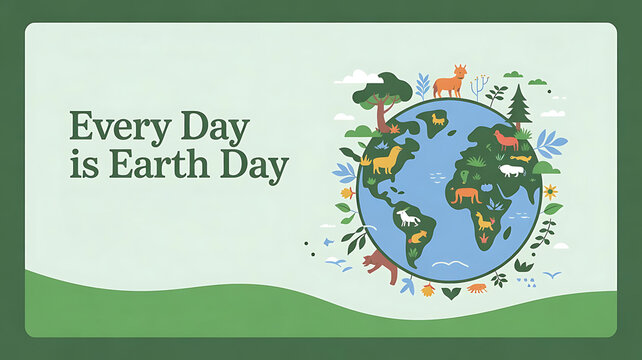 Earth Day banner vector – green and blue planet with leaves sprouting, hands holding Earth, soft clouds and sun rays in background, text 'Protect Our Planet, created with generative ai