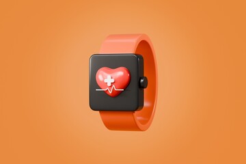 Poster - 3d Smart watch icon. Fitness smart Watch Screens. Smartwatch with blank screen mockup isolated background. Smartwatch for fashion accessories or watch product display. healthy concept. 3d render.