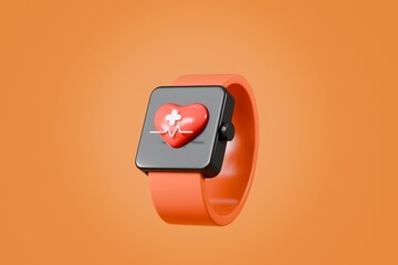 Poster - 3d Smart watch icon. Fitness smart Watch Screens. Smartwatch with blank screen mockup isolated background. Smartwatch for fashion accessories or watch product display. healthy concept. 3d render.