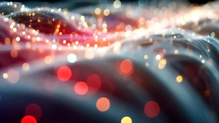 Poster - Abstract glowing waves of neural-like fibers emitting sparkles of light, visualizing advanced network activity or artificial intelligence flow