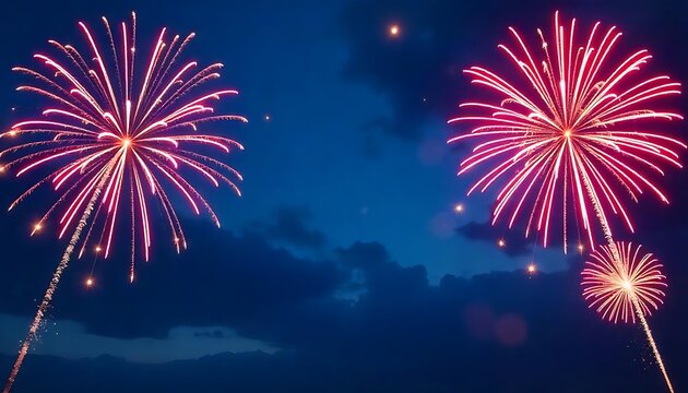  USA background banner panorama template greeting card - Blue white red firework, created with generative ai
