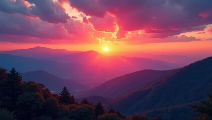 Wall Mural - Sunrise paints vibrant hues across a breathtaking expanse , spiritual, blue hour