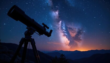 Wall Mural - a large telescope pointed at the night sky, stars visible , astrophotography, astrophysics