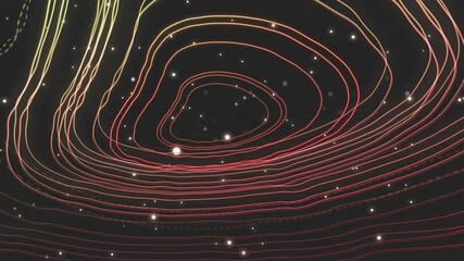 Poster - Swirling neon contour lines expanding across digital canvas, featuring glowing white dot particles